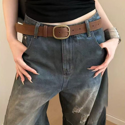 American Retro Coffee-Colored Buckle Wide Belt for Women, Niche High-End Decorative Accessory for Jeans, Waist Belt Accessory