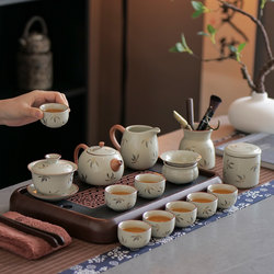 New Ru Kiln Tea Set for Home Use, Special for Kung Fu Tea Brewing, High-End Complete Set for Office Reception and Tea Drinking