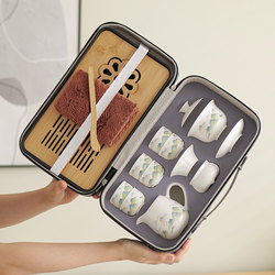 Jade Porcelain Travel Kung Fu Tea Set Small Set for Home and Outdoor Portable Tea Drinking Equipment with Tea Bowl and Teapot