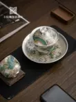 chén khải tử sa Xiaoyuan gặp bộ trà Kung Fu mạ vàng gốm sứ Molong Sancai tureen Bộ pha trà đơn cao cấp bạc 999 chén khải uống trà chén khải tử sa 