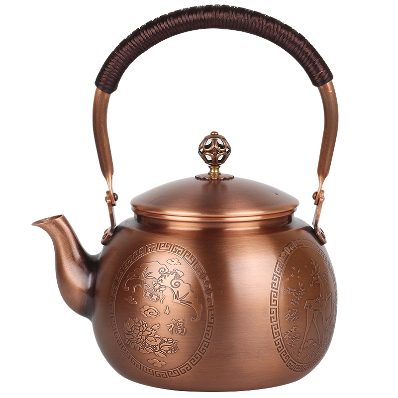 品丰铜壶纯手工岩纹紫铜茶壶烧水壶家用电陶炉煮茶器日式茶具套装 