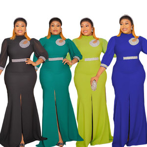 
European and American cross-border foreign trade fashion women's sexy slit long skirt African AliExpress large size high waist dress