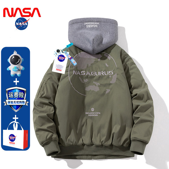 
NASA bomber jacket for men and women couples autumn and winter embroidered coat trend brand loose thickened baseball jacket cotton coat for men