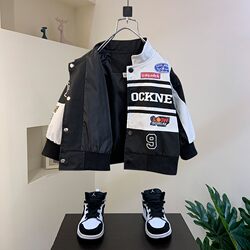 Brand Flagship Children's Jacket, New Stylish Spring and Autumn Model for Boys, Autumn and Winter Padded Baseball Motorcycle Jacket, Trendy