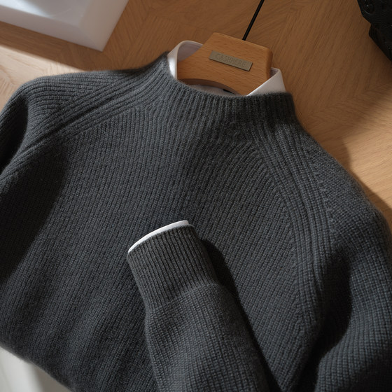 
Half turtleneck men's 100% pure cashmere sweater winter knitted base shirt Yuanbao needle thickened warm long-sleeved sweater