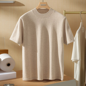 
Half high neck short-sleeved T-shirt men's worsted 100% pure cashmere sweater autumn and winter knitted base half-sleeved T-shirt sweater