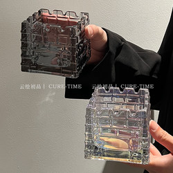 Ins High-End Castle Ashtray, Light Luxury Home Living Room Decoration, Creative Glass Anti-Fly Ashtray for Office