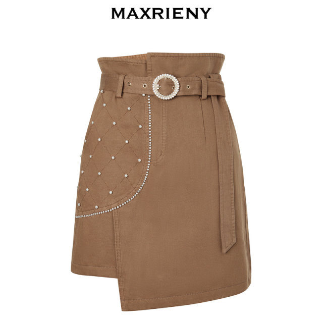 MAXRIENY with a chip high -waist pencil skirt autumn skirt denim skirt retro autumn dress
