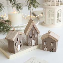 Cross-Border Solid Wood Christmas House Small House Christmas Tree Pendant Wooden House Creative Decoration Ornament Hanging Decoration