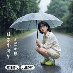 Transparent Umbrella, Japanese Style, Fresh and Simple, Long-Handled Plastic Umbrella, Mesh-Like Photo Umbrella, Manual Rain Umbrella, Dual-Use for Sun and Rain
