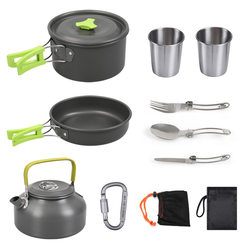 Picnic cookware combination three-piece outdoor camping pot teapot set DS-308 pot and tableware set portable