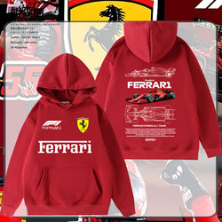 Ferrari F1 Racing Team Formula Racing Team Uniform Hooded Sweatshirt for Fans and Supporters, Autumn and Winter Men's Fleece-Lined