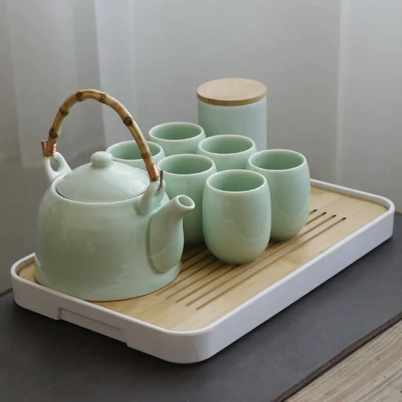 陶瓷大水壶茶具泡茶壶茶杯托盘整套家用茶壶-