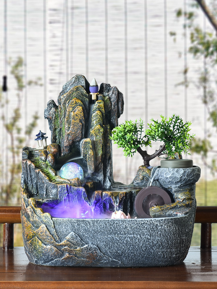 ブロンズ製　循環型噴水付き　アートスタンド　フラワー　苔などに 樹脂ドラゴン 【ブロンズ】 小さな噴水 循環 🌰 水 装飾品 レジャー