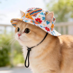 
Cat Hat Cute Open Ears Summer Outdoor Sun Hat Gold Gradient Ragdoll Kitten Pet Dog Fisherman Hat