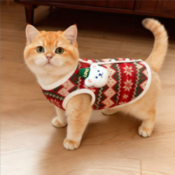 Cat Clothes Christmas Bear Vest Autumn and Winter Fleece-Lined Warm Ragdoll British Shorthair Golden Tabby Kitten Pet Anti-Shedding