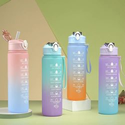 Portable Gradient Straight Sports Water Bottle for Men and Women, Outdoor Graduated Water Bottle, Portable Space Cup for Students, Portable Drinking Straw Cup