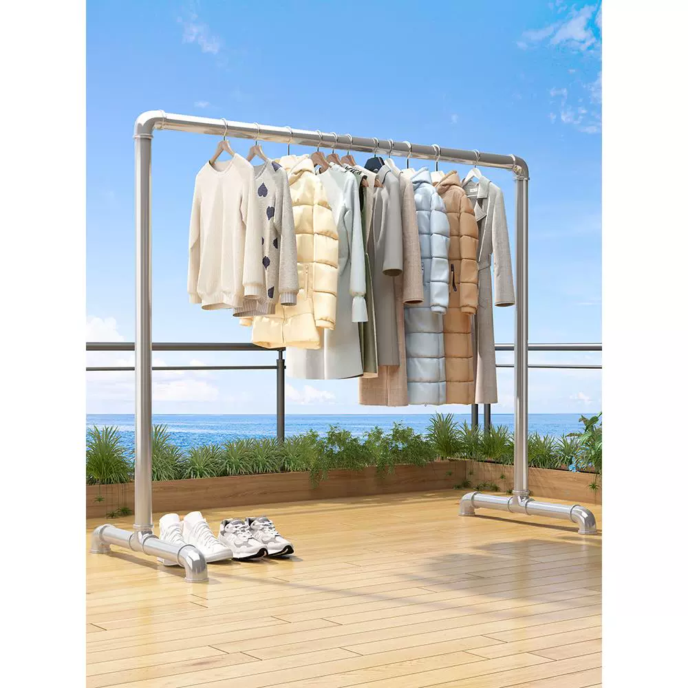 钢管晾衣架凉衣架晾衣杆阳台家用落地卧室户外挂衣服简易晒被水管