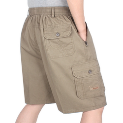 Pure cotton summer thin men's multi-pocket shorts for middle-aged and elderly people loose large size breathable five-quarter pants dad casual pants