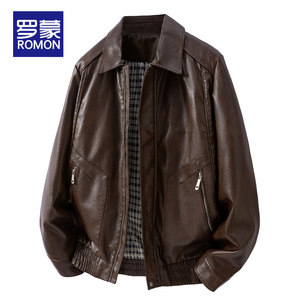 
Luo Meng high-end American retro brown lapel motorcycle leather jacket for men 2026 spring casual loose jacket
