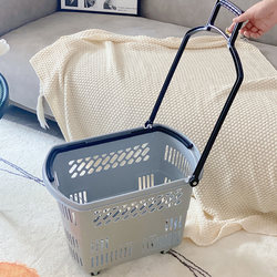 Supermarket Trolley with Wheels Shopping Basket Grocery Tote Basket Snack Shopping Basket Thickened Convenience Store Supermarket Basket