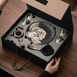Yunhuatang Wabi-Sabi Style High-End Luxury Kung Fu Tea Set for Home Use, Handmade Pink Tea Pot and Teacup Gift Box Set