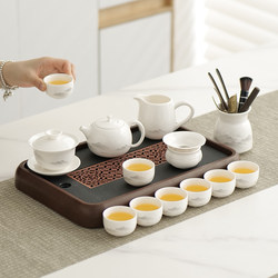 Yixing Jade Porcelain Kung Fu Tea Set for Home Use, Ceramic Teapot, Gaiwan, Tea Tray, Light Luxury High-End Tea Cups, Chinese Style