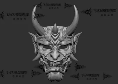 般若鬼头恶魔面具3d打印模型stl三维立体图obj文件素材
