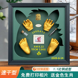 Year of the Horse Baby Full Month Hand and Foot Print Baby 3D Hand and Foot Print Souvenir 100-Day Photo Frame Newborn First Birthday Gift