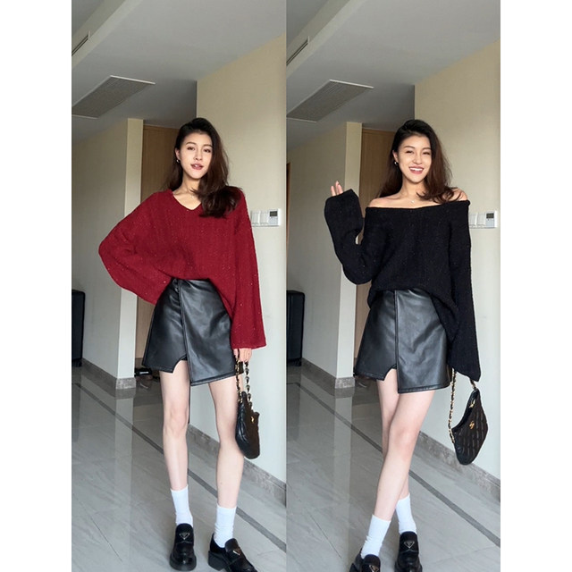 Zhang Axing 2023 autumn and winter new style shiny and versatile lazy V-neck twist knitted sweater