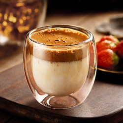 Double-Layer Glass Coffee Cup, Household Breakfast Cup, High Temperature Resistant, Thickened Water Cup, Latte Anti-Scalding Transparent Tea Cup with Handle