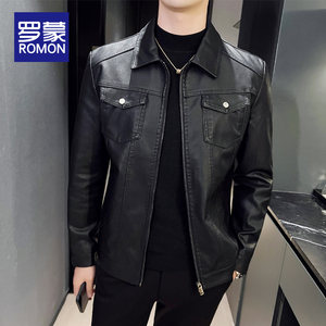 
Romon Men's Leather Jacket Autumn and Winter 2026 New Trendy Handsome Motorcycle Jacket American Retro Short Jacket for Men