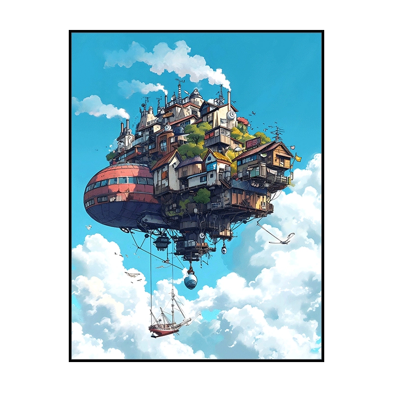 宫崎骏天空之城数字油画治愈系风景2025新款手工diy填