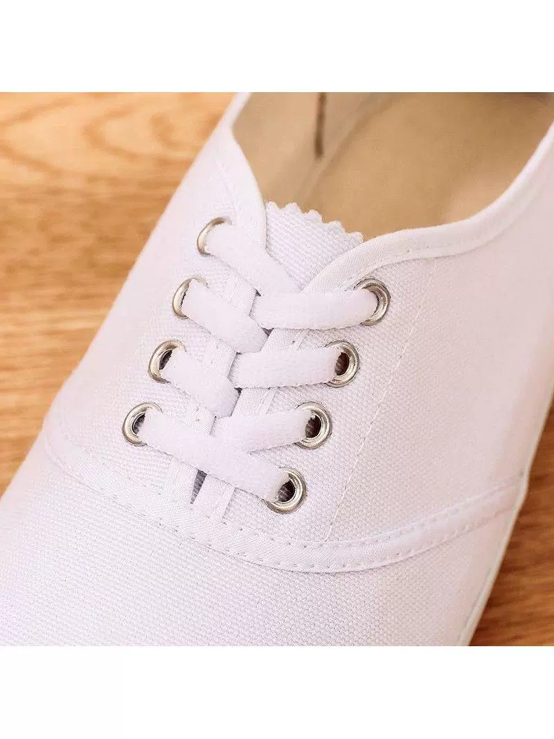 老款80年代怀旧鞋子小白鞋学生鞋成人系带白球鞋帆布鞋舞蹈鞋白色