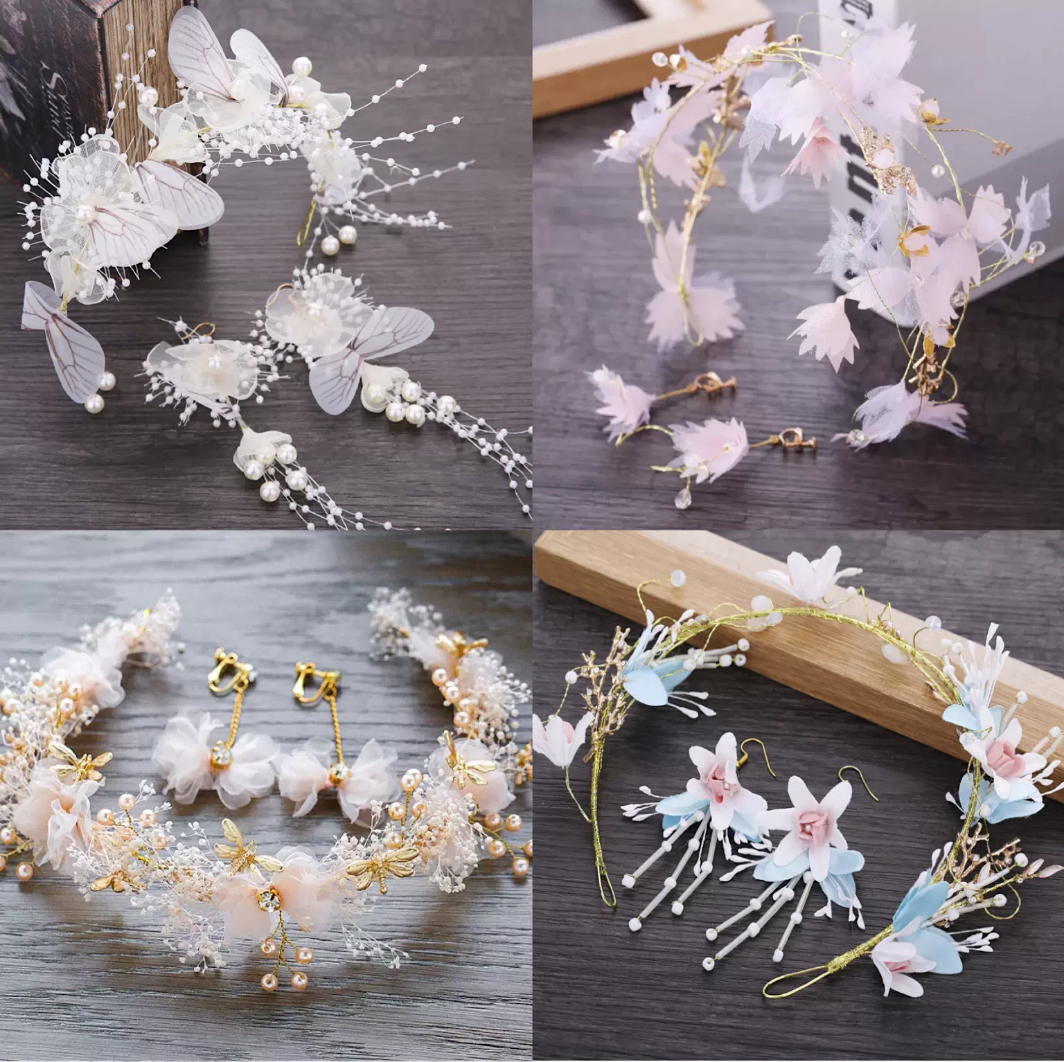 森系新娘头饰韩式手工永生花满天星蜻蜓发箍花环 森系新娘头饰韩式手工永生花满天星蜻蜓发箍花环