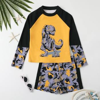 The new European and American simple Bikini long -sleeved flat -sleeved flat trousers printed boy bikini swimwear bikini