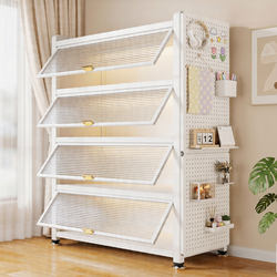 Steel Bookcase Multi-Layer Floor-Standing Home Living Room Study Storage Cabinet Iron Storage Cabinet Children's Bookshelf Against the Wall Dust-Proof