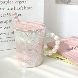 Ceramic Mug with Lid and Spoon ins Feng Style Mug for Girls, High-Looking Water Cup, Couple Office Coffee Cup