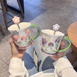Ceramic Cup Tulip ins Style Mug Couple Water Cup Home Office Coffee Cup Girl Gift