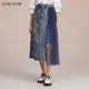 SOMSOM/Soma high waist irregular lace splicing large hem skirt spring mid-length A-line denim skirt for women
