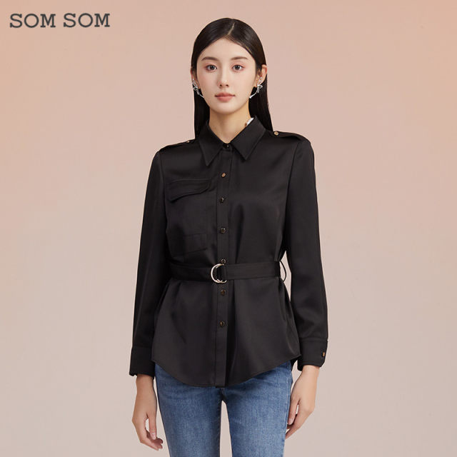 Somsom/Soma Black Shirt Women's Long Sleeve Senior Design A sense
