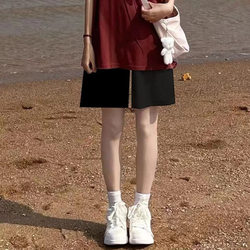 Black Sports Shorts for Women, Summer 2024 New Popular Style, High-Waisted American Style, Body-Covering A-Line Casual Running Shorts for Outdoor Wear