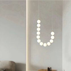 Cream-Style Bedside Chandelier, Pearl Necklace, Round Ball, Buddhist Beads, Dining Room Lamp, Simple Modern Duplex Staircase Villa Chandelier