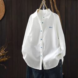Guangdong Puning Pure Cotton White Shirt for Women, Spring 2026 New Style, Light Luxury, High-End, Stylish Embroidered Top