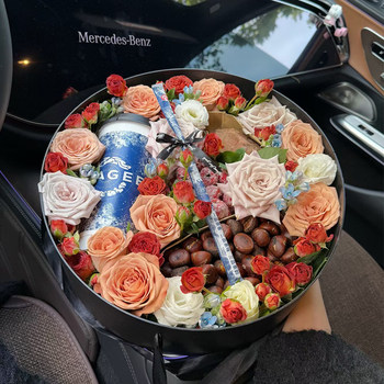 
Winter four-piece gift box round window hand-held flower box handmade diy material package flower shop flower packaging material