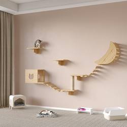 Wall-Mounted Solid Wood Cat Climbing Frame, Space-Saving Cat Perch, Integrated Cat Bed, Cat Scratching Board, Cat Toy, and Cat Furniture