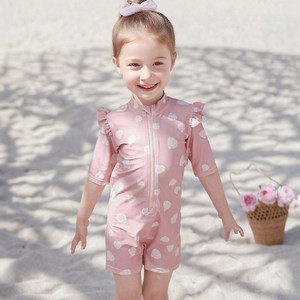 AMLLIVE short-sleeved children's swimsuit girls' one-piece shorts Class A sun protection 50+ swimming resort hot spring swimwear