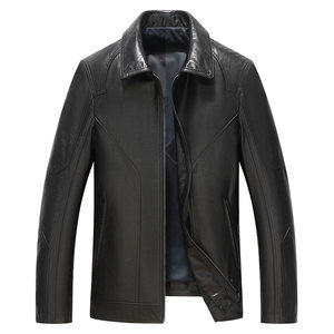 
Cowhide jacket men's lapel short leather jacket 2026 spring new Haining leather jacket business cadre outfit 19-21806