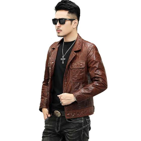 
2025 New Oil Waxed Leather Motorcycle Genuine Leather Jacket Men's Cowhide Leather Jacket Handsome Retro Lapel Jacket 08-85A