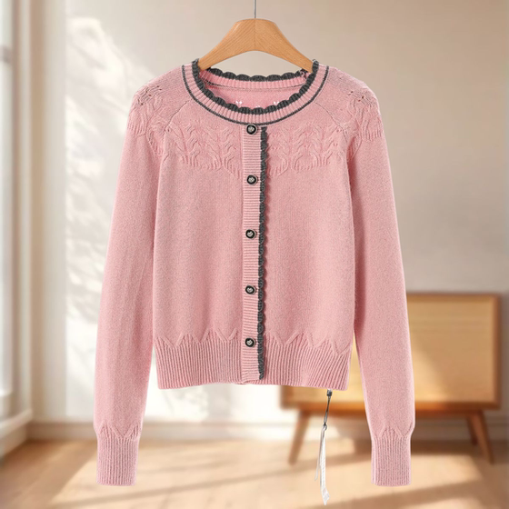 Counter 598 9% Rabbit Fur [Preface] Winter Clothes Sheep Wool Round Neck Lace Raglan Sleeve Pullover 308